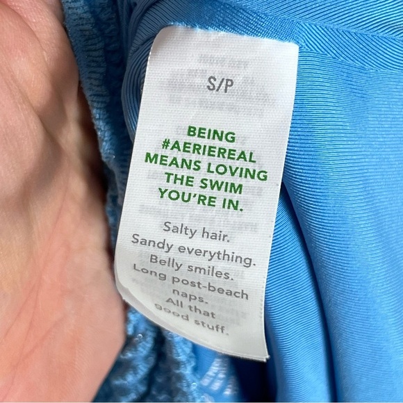 Aerie Shimmery Crinkle Birthday Scoop Cheekiest One Piece Swimsuit Sz Small Blue - Picture 5 of 11